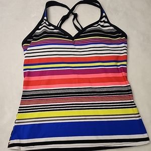 Jag Tankini Swimwear Top Womens Small Bathing Suit Top Blue Coral Striped Fun